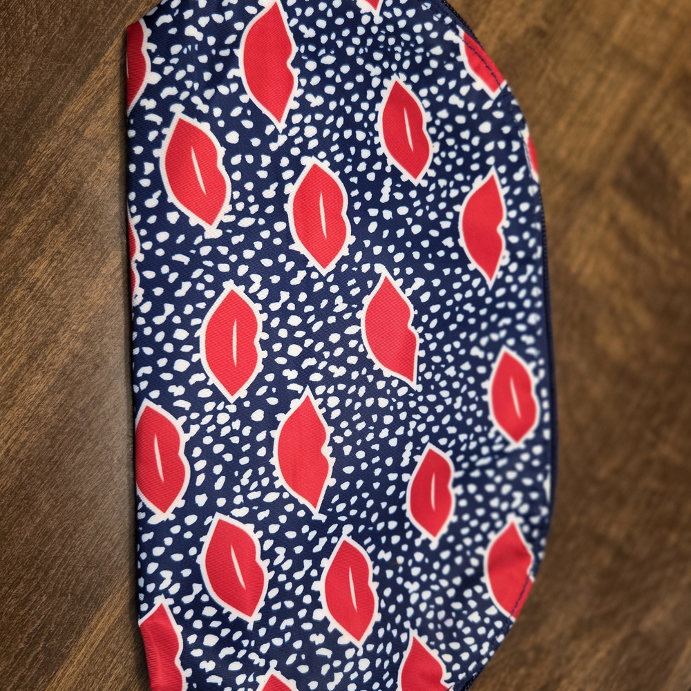 Red and Blue Lip Print Pouch